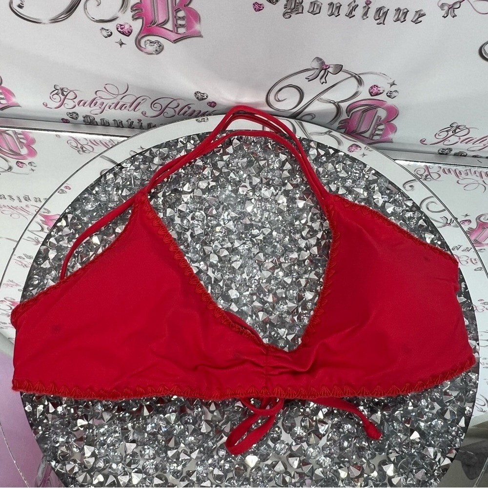 Quint soul bikini top criss cross strappy bright Red Halter Bikini Top